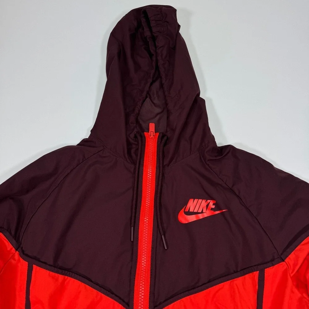 Nike Womens S Orange Maroon Hooded Full Zip Windbreaker Jacket Lightweight Logo